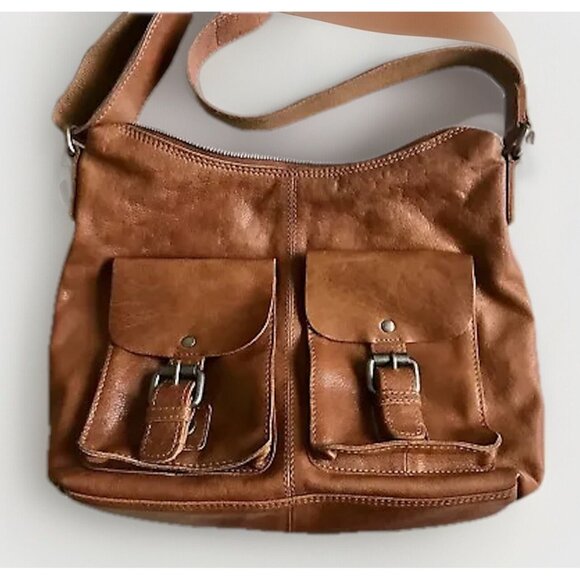 Spikes and Sparrow brown soft pebbled leather shoulder/ crossbody purse Boho bag - Picture 2 of 8